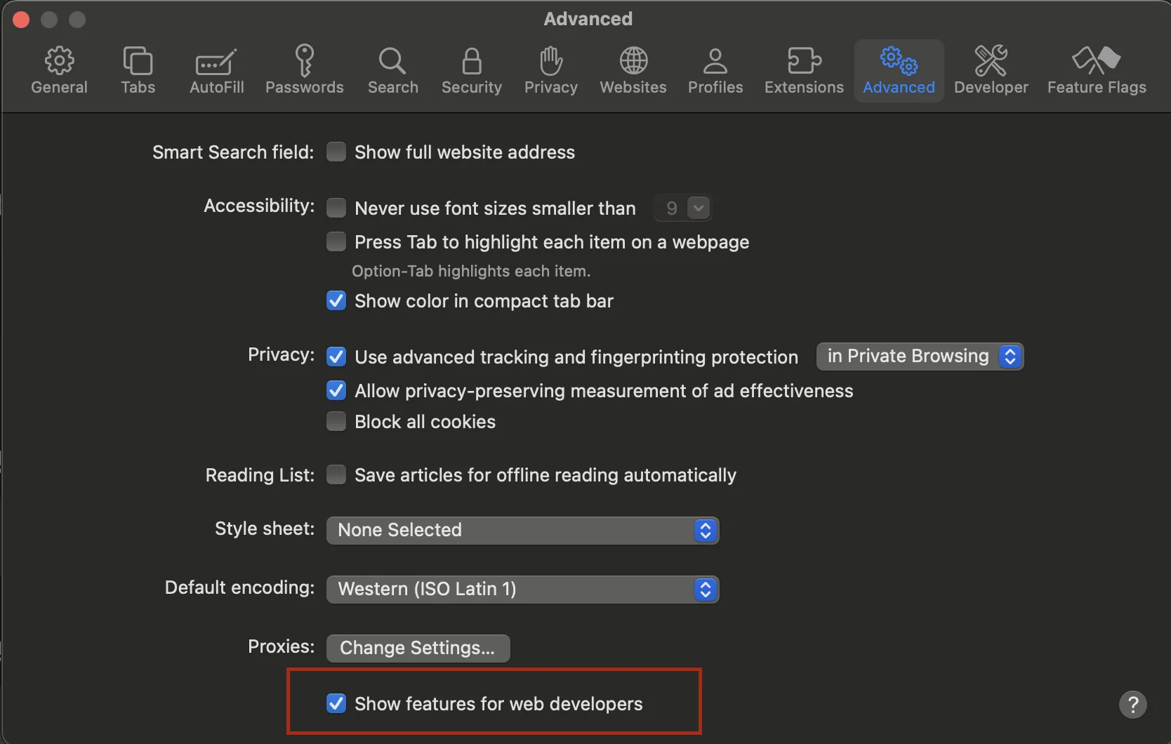 screenshot to turn on develop menu for safari
